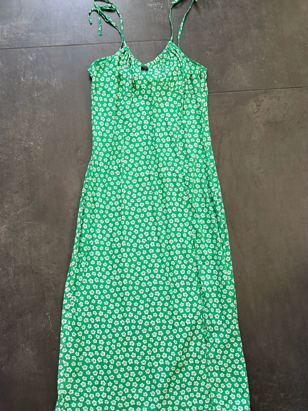 H&M Green Floral Slip Dress with Tie Straps